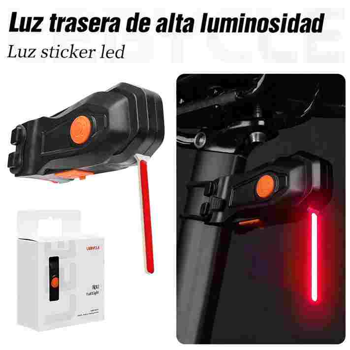 LEBYCLE Luz trasera stick LED alta visibilidad, 3 funciones+efecto lágrima, 30LM, batería 500 mAh ca