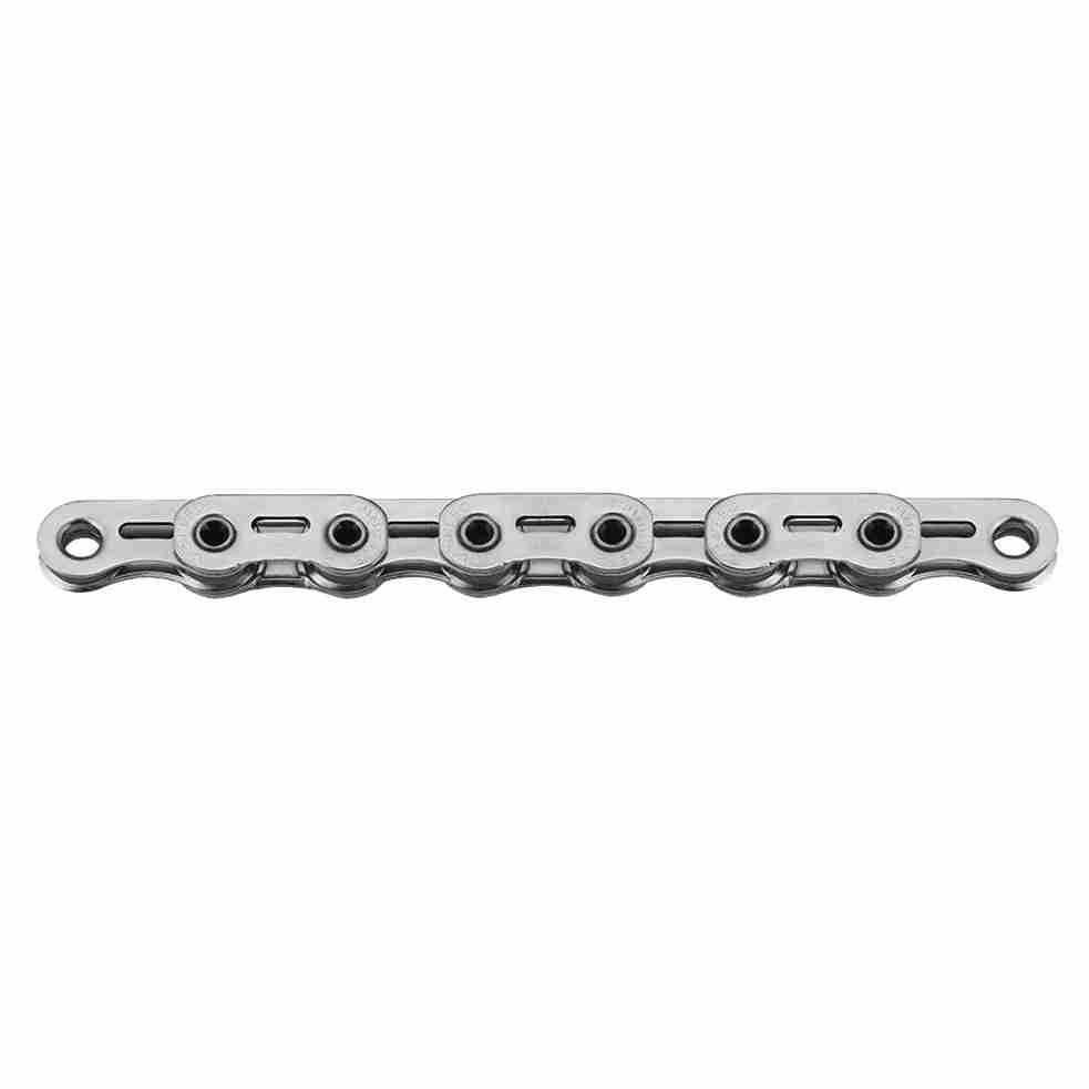 Cadena Sunrace 12v flat top, hollow pin 126 Eslabones, plata