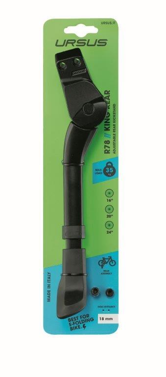 Caballete Trasero tornillos 18 mm URSUS KING Mini, 35 kg, Negro, botón ajuste 16"-20"-24"
