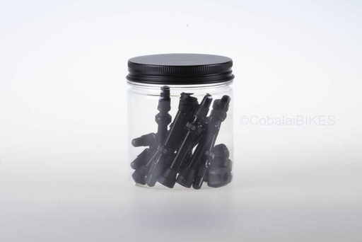 [187913] Válvulas Tubeless AHOOH ALU presta 46mm Aluminio, negro (Bote 12x + 6x Extractor obús )