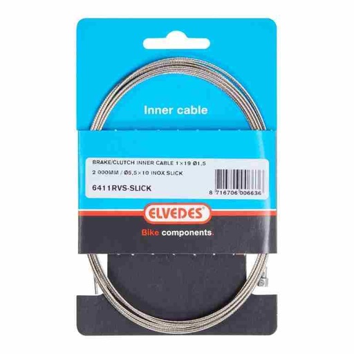 [E6411-SLI] Cable de Freno Elvedes Carretera 2m Ø1.5mm Slick EXTRA SMOOTH baja fricción (Blister 1x)