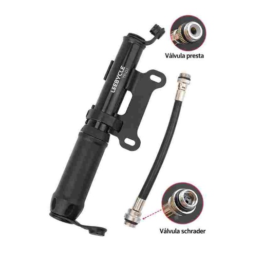 [LB0232] LEBYCLE Bomba de mano con soporte y extensor integrado, Presta y Schraeder, 195mm 91g, aguja balones