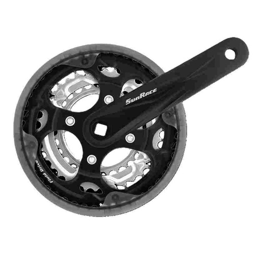 [SRPL06] Juego bielas Sunrace 170mm 7/8v 48/38/28t, con protector cadena, eje cuadradillo
